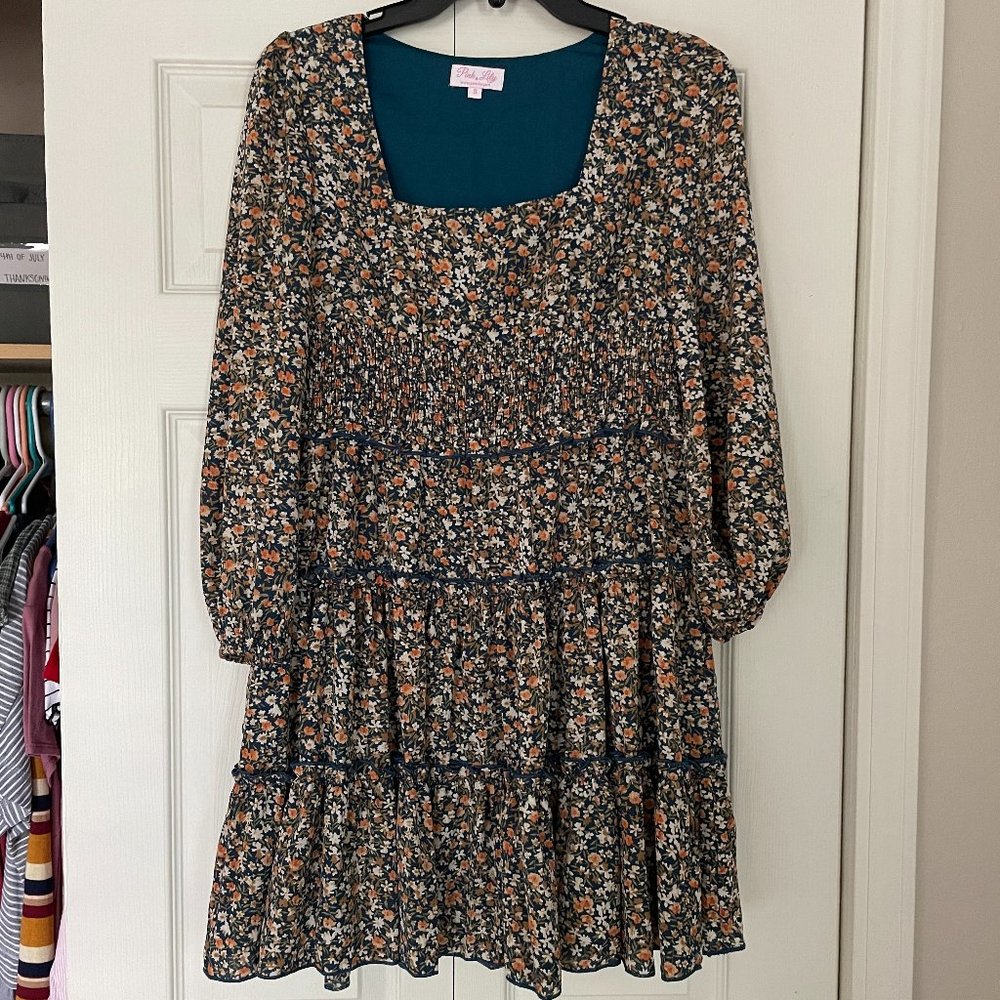 Pink Lily Floral Long-Sleeve Dress